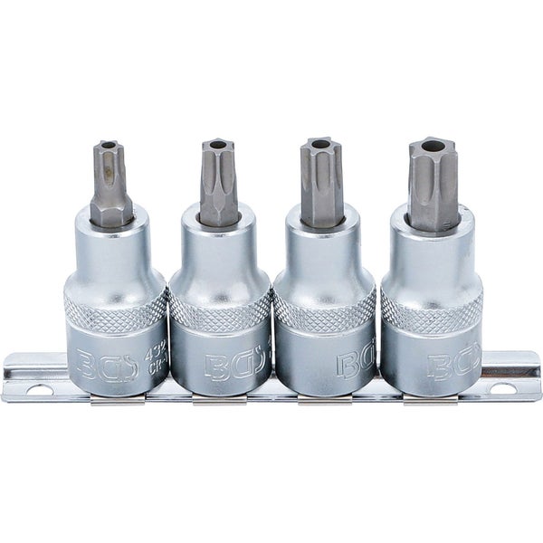 BGS Bit-Einsatz-Satz Antrieb Innenvierkant 12,5 mm (1/2) T-Profil (für Torx) mit Bohrung T40 - T55 4tlg. - 8885