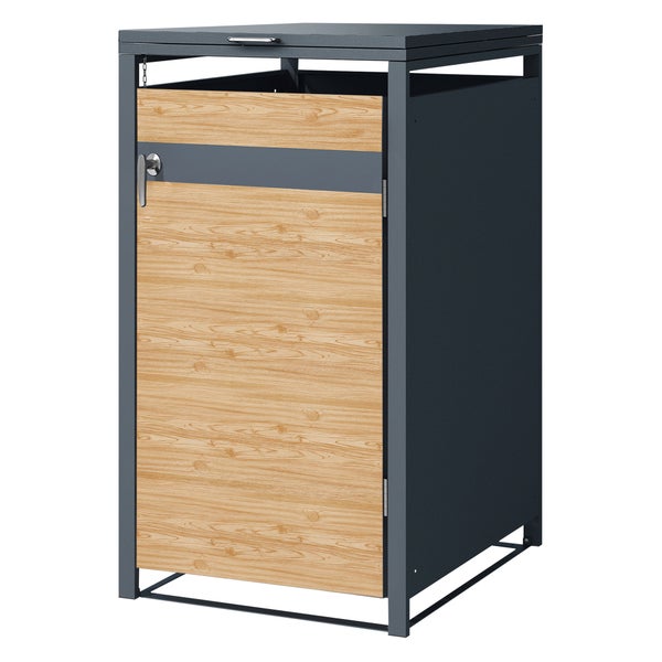 ML-Design Mülltonnenbox 1er für 1 Tonne 240L 68x80x116,3 cm Anthrazit-Lärchenoptik, Stahl, wetterfest/abschließbar Mülltonnenverkleidung Klappdeckel/Tür, Müllbox Mülltonnecontainer Mülltonnenabdeckung