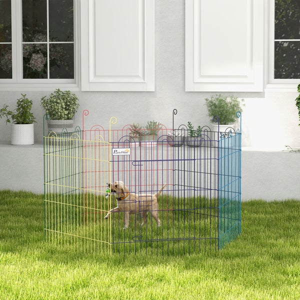 PawHut Welpenauslauf, Ø120 x 60H cm, Metall, Bunt