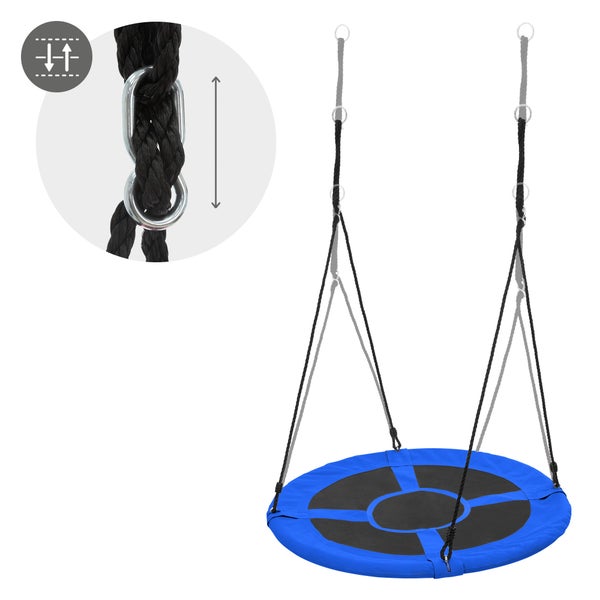 ECD Germany Nestschaukel Ø100 cm, Blau, Tellerschaukel für Kinder & Erwachsene, Höheverstellbare Kinderschaukel Outdoor, Hängeschaukel 150 kg belastbar, Gartenschaukel Rundschaukel geschlossener Sitz