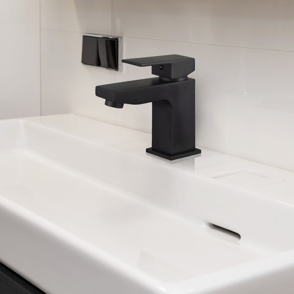 Home Deluxe - Waschtischarmatur AQUATIC - Farbe: Schwarz,13,5 x 4,2 x 13,2 cm - Material Messing,Griff Zink,⌀ 3,5 cm I Wasserhahn Mischbatterie Badarmatur