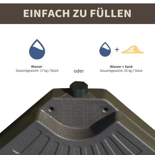 Outsunny  4-tlg. Schirmständer, mit 17 kg Wasser oder 25 kg Sand befüllbar, 100 x 100 x 10,5 cm, HDPE, Kaffee