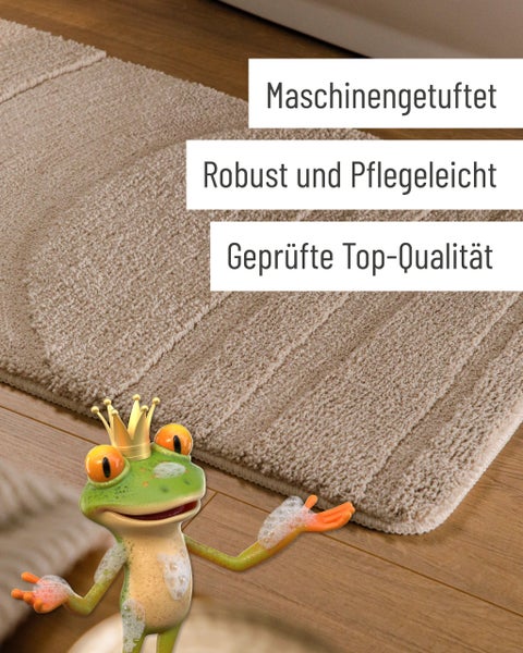 Beige maschinengetuftete Badematte mit Streifenstruktur, robust, pflegeleicht und in geprüfter Qualität.