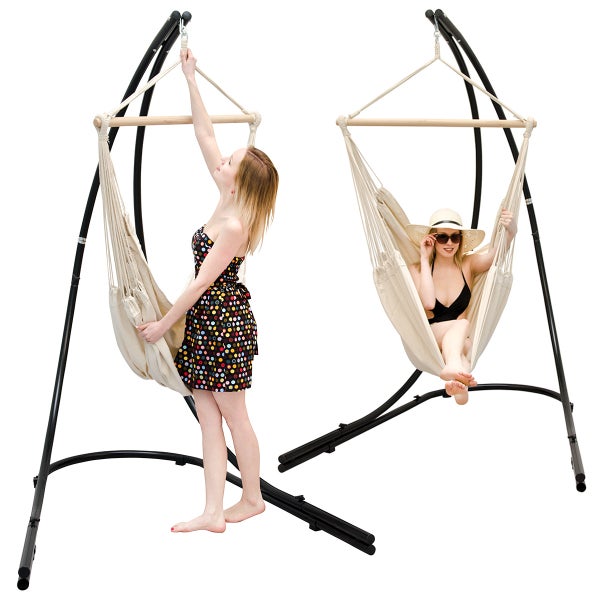 AMANKA 210cm Hängestuhlgestell inkl. XXL Hängestuhl 185x130cm Hängesessel Beige