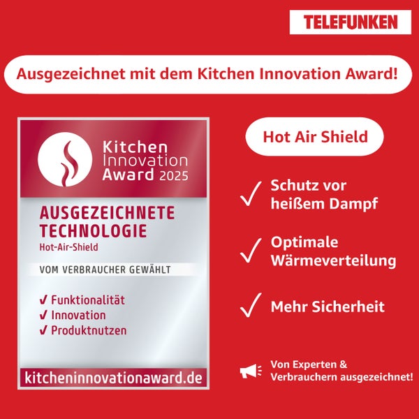 Telefunken ECHS65A-B2 Einbauherd-Set Elektro-Herd-Kochfeld-Kombi Backofen & Glaskeramik-Kochfeld Hot Air Shield