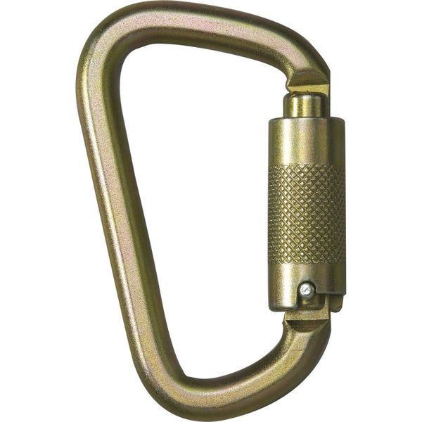 Karabinerhaken mit Schraubsicherung aus verzinktem Stahl.