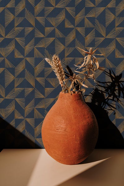 Tapete Blau Gold Grafisch Modern für Wohnzimmer Schlafzimmer Küche MADE IN GERMANY 10,05 x 0,53m
