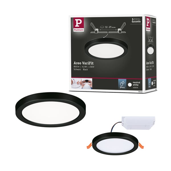 LED Einbaustrahler mit 8 Watt Leistung und Montageanleitung mit Maßangaben sowie 5 Jahren Garantie