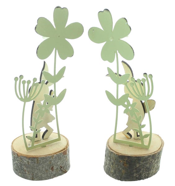 FRANK FLECHTWAREN | Hase Blumenwiese, 2er Set, METALL, HOLZ, MDF, 7,5 x 6 x 18 cm