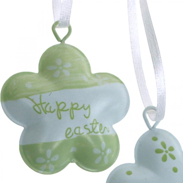 Dekoratives Osterei in Blumenform mit Aufschrift Frohe Ostern als Anhänger