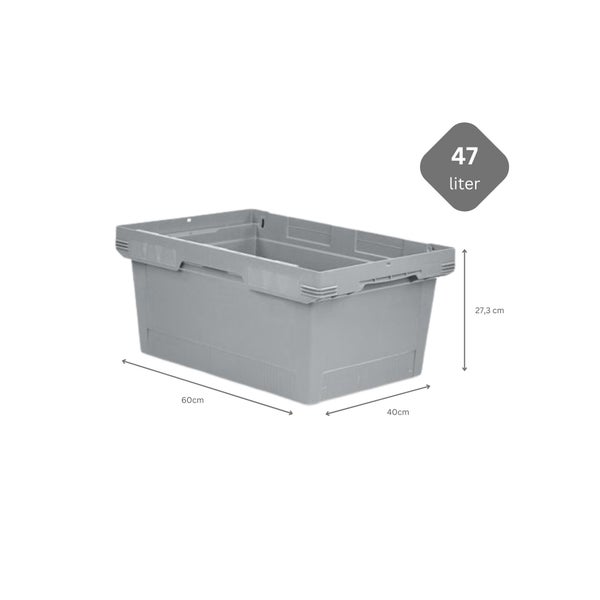PROREGAL Mega Deal 5x Conical Mehrweg-Stapelbehälter Grau HxBxT 27,3 x 40 x 60cm 47 Liter Lagerbox  Eurobox  Transportbox  Transportbehälter