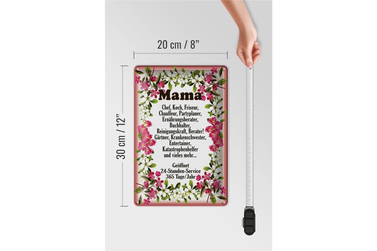 Blechschild Spruch 20x30cm Mama Chef Koch Friseur Blumen