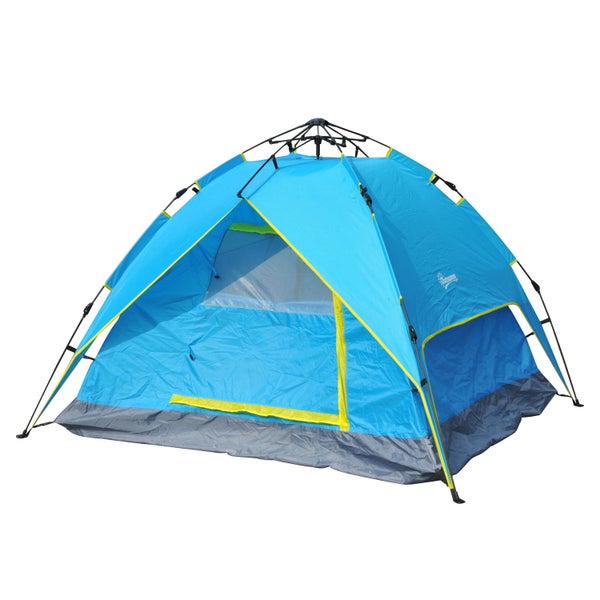 Outsunny Campingzelt, Sekundenzelt, Automatisch, für 3-4 Personen, L230 x B200 x H135cm, Fiberglas,Polyester,PE, Blau+Gelb