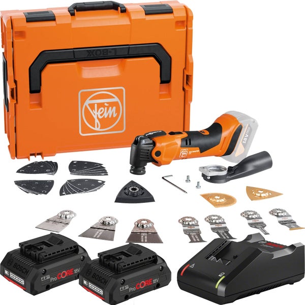 Fein Multimaster 500 Akku-Oszillierer Set mit Zubehör, zwei Bosch Akkus, Ladegerät und L-Box