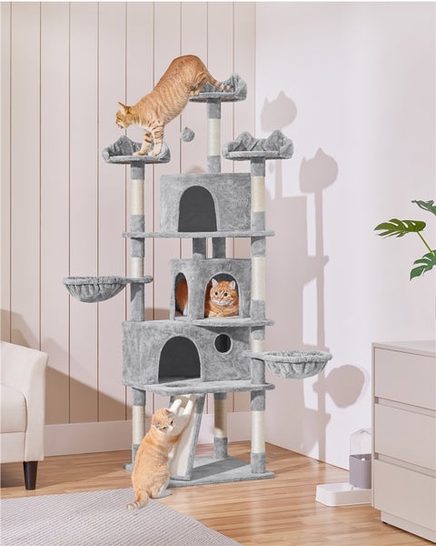 Katzenkratzbaum mit mehreren Ebenen, Liegemulden und Katzenhöhlen