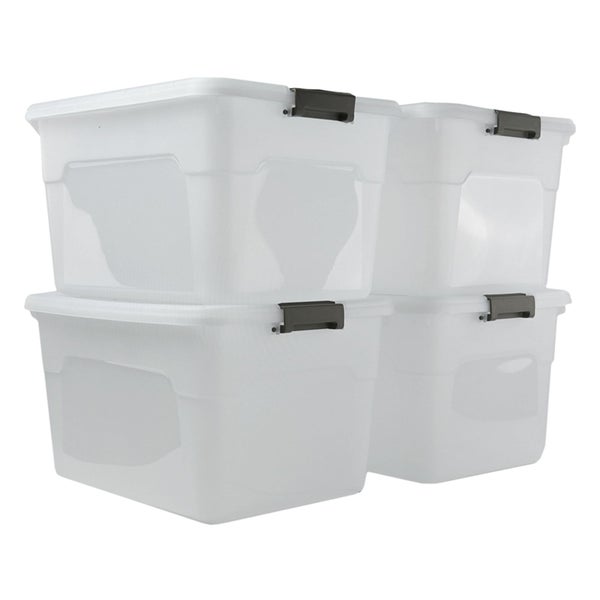 Stapel aus vier transparenten Aufbewahrungsboxen mit Deckel