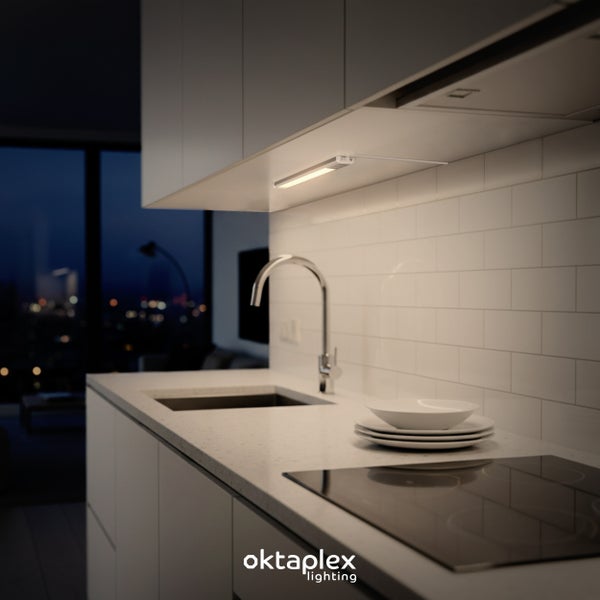 Küchenszene mit LED Unterbauleuchte für Küchenschränke