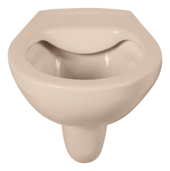 Calmwaters® Spülrandloses Hänge WC in Beige-Bahamabeige, Wand WC Abgang waagerecht, Tiefspül WC ohne Spülrand, Tiefspüler wandhängend, Wandtoilette aus Sanitärkeramik in Beige, 08AB6146