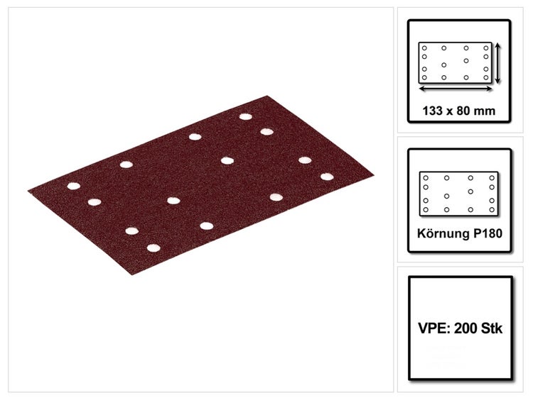 Festool STF 80x133 RU2/50 Schleifstreifen Rubin 2 P180 80 x 133 mm 200 Stk. ( 4x 499052 ) für Rutscher RTS 400, RTSC 400, RS 400, RS 4, LS 130