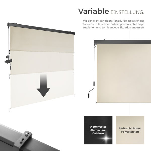 Variable Markise mit wetterfestem Aluminiumgehäuse und PA-beschichtetem Polyesterstoff