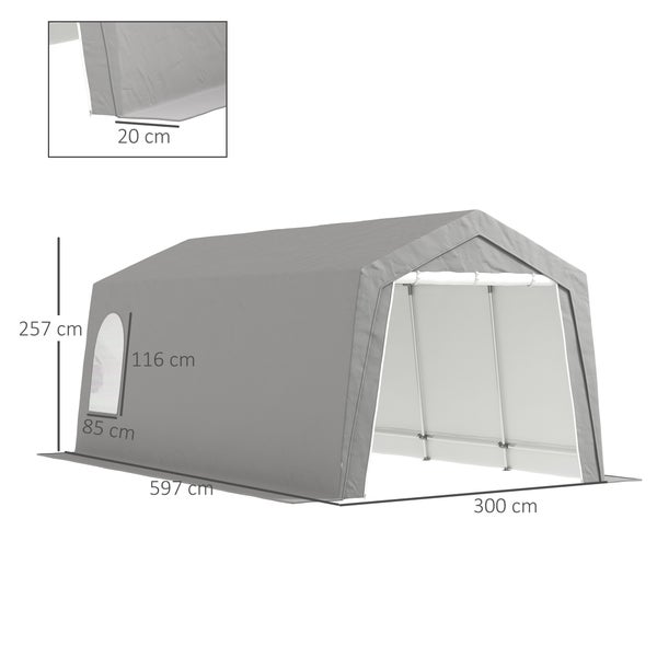 Outsunny Garagenzelt, wasserdicht Zeltgarage mit Türen, Fenster, Anti-Staub-Fahrradabdeckung, Gerätehaus, Gerätezelt Schuppen für Außenbereich, Terrasse, Garten, ca. 300 x 600 x 250 cm, Hellgrau