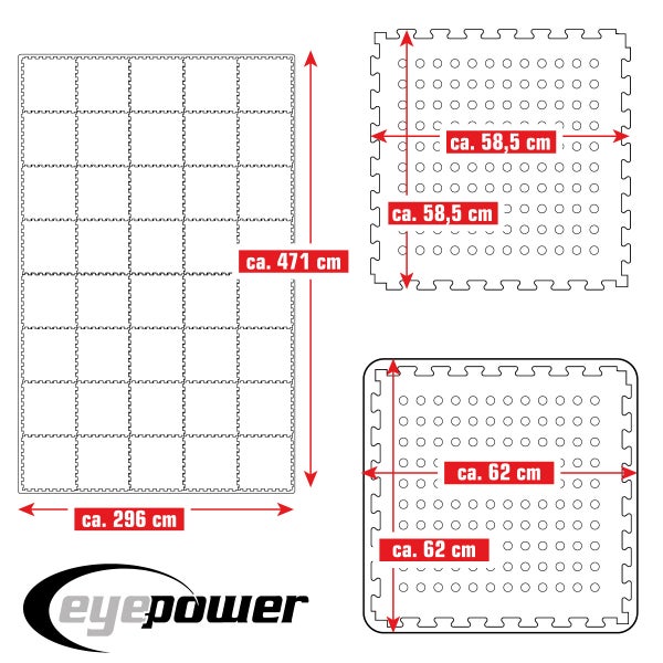 eyepower 13,9 m² Poolunterlage - 40 EVA Matten 62x62 - Outdoor Pool Unterlage - Unterlegmatten Set