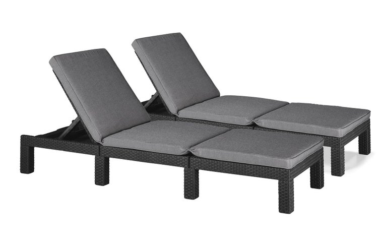 Allibert Daytona Rattanoptik Sonnenliege 2er Pack mit Ice Cube – UV- & Wetterbeständige Poolliege, Gartenliege - Inklusive Premium-Polsterauflage