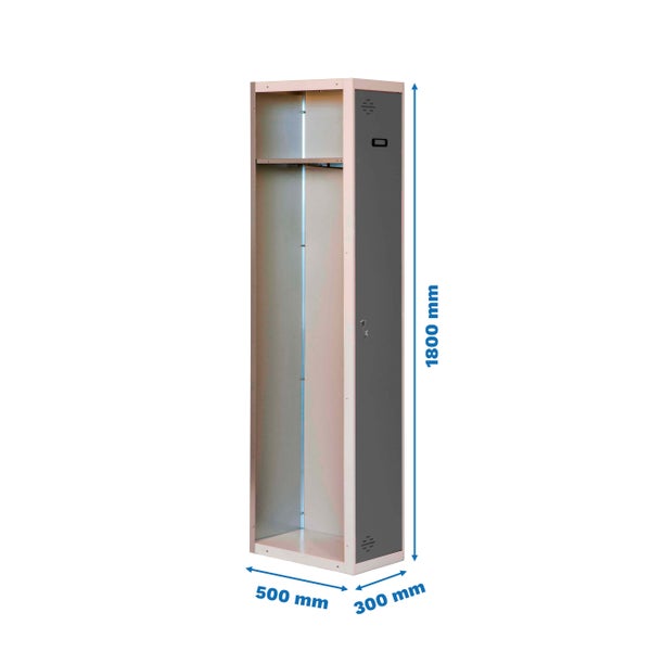 Schmaler Garderobenschrank mit den Maßen 1800 mm Höhe, 500 mm Breite und 300 mm Tiefe