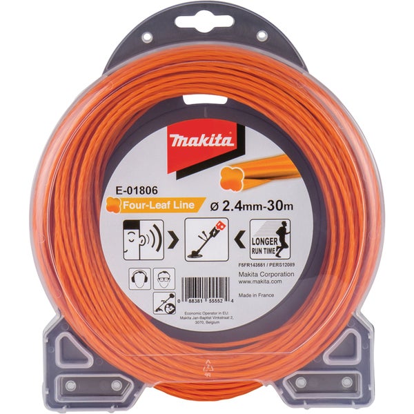 Makita Four-Leaf Mähfaden, Durchmesser 2,4 Millimeter, Länge 30 Meter, orange, Modell E-01806.
