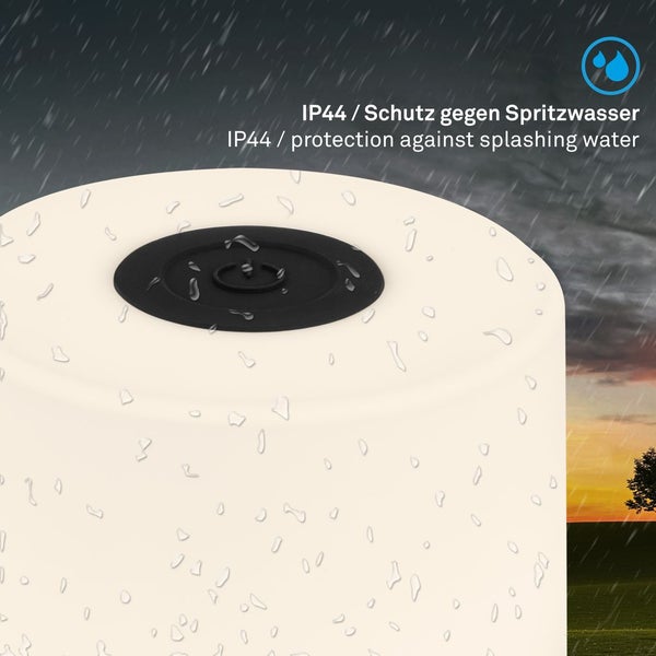 Schutzklasse IP44 zum Schutz gegen Spritzwasser bei einer Außenleuchte.