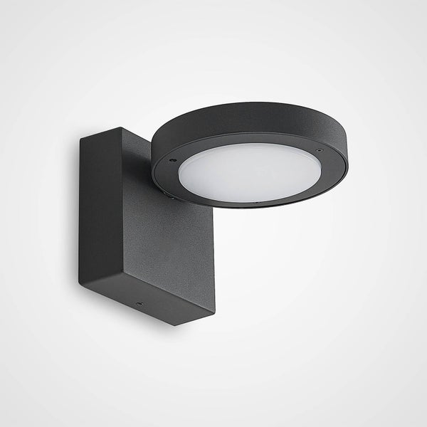 Moderne schwarze LED Außenwandleuchte in Ringform aus Aluminium für die Wandmontage.