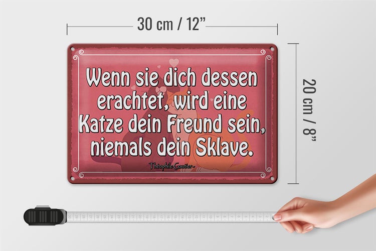 Blechschild Spruch 30x20cm Katze dein Freund niemals Sklave