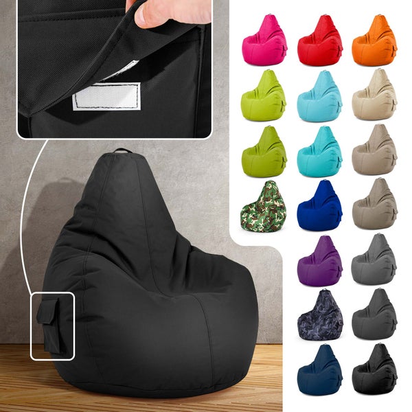 Green Bean Sitzsack mit Rückenlehne 80x70x90cm - Gaming Chair mit 230L Füllung Kuschelig Weich Waschbar - Bean Bag Bodenkissen Lounge Chair Sitzhocker Relax-Sessel Gamer Gamingstuhl Schwarz