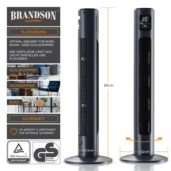 Brandson Turmventilator, 60° oszillierend, Standventilator, GS, mobiler Lüfter, Säulenventilator inkl. Fernbedienung, 96 cm, Ventilator