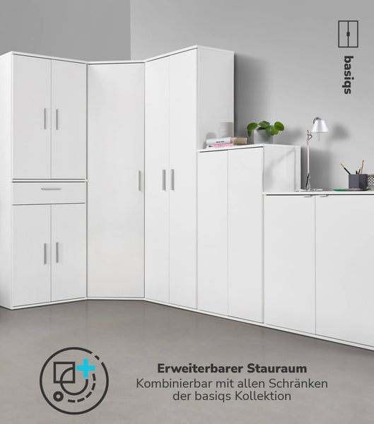 mokebo Garderobenschrank in Weiß 'Der Lange', Flurschrank mit Kleiderstange oder Mehrzweckschrank