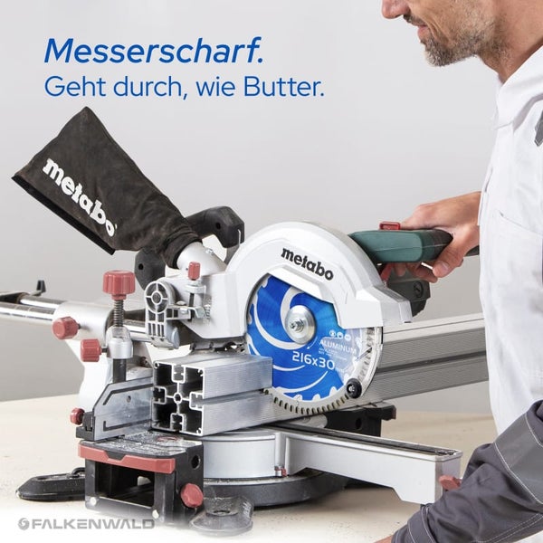 FALKENWALD® Sägeblatt 216x30 Aluminium 80 Zähne - Kreissägeblatt 216x30 Aluminium - Kompatibel mit Metabo KGS 216 M, Bosch GCM 8 SDE, PCM 8S Kappsäge - HM Kreissägeblatt 216 x 30 mm
