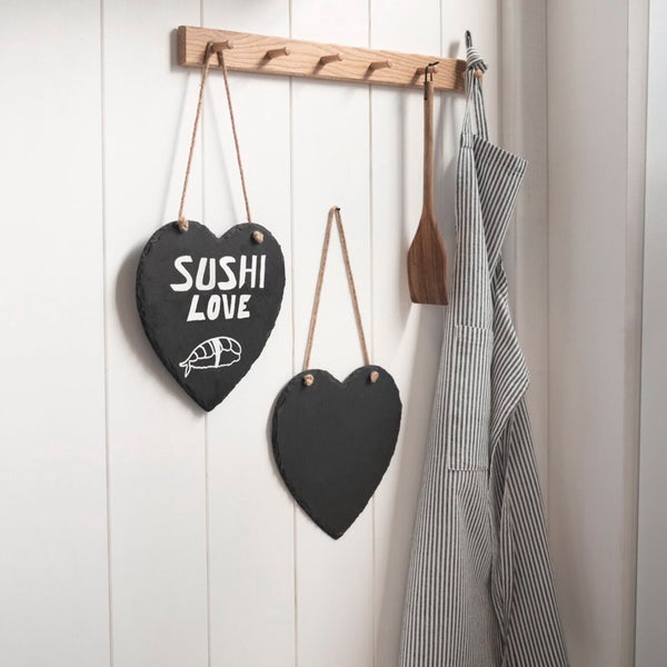 FRANK FLECHTWAREN|Herzhänger Schiefer, 2er Set, 25 x 25 cm, SCHIEFER, SISAL