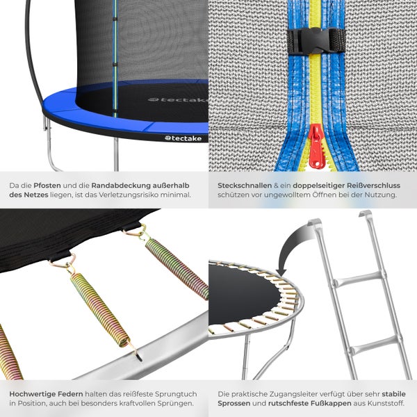 Trampolin tectake Jumpy Ø 366 cm, GS-zertifiziert inklusive Einstiegsleiter
