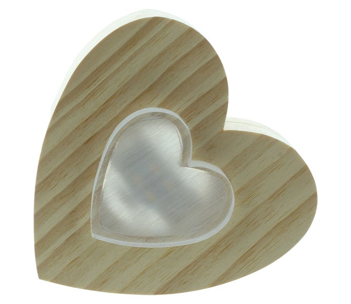 FRANK FLECHTWAREN | LED-Deko Liegendes Herz, HOLZ, KUNSTSTOFF, 15 x 4 x 15 cm