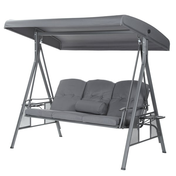 Home Deluxe - Hollywoodschaukel DESCANSO Grau - 3-Sitzer, B/H/L 115cm x 195cm x 198cm, inkl. Getränkehalter, Sitz- und Rückenkissen I Gartenliege Gartenlounge Schaukelliege