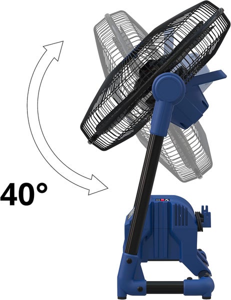 Bodenventilator mit einem verstellbaren Neigungswinkel von 40 Grad.
