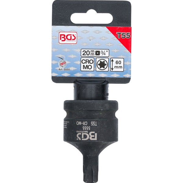BGS Kraft-Bit-Einsatz Antrieb Innenvierkant 20 mm (3/4) T-Profil (für Torx) T55 - 5555