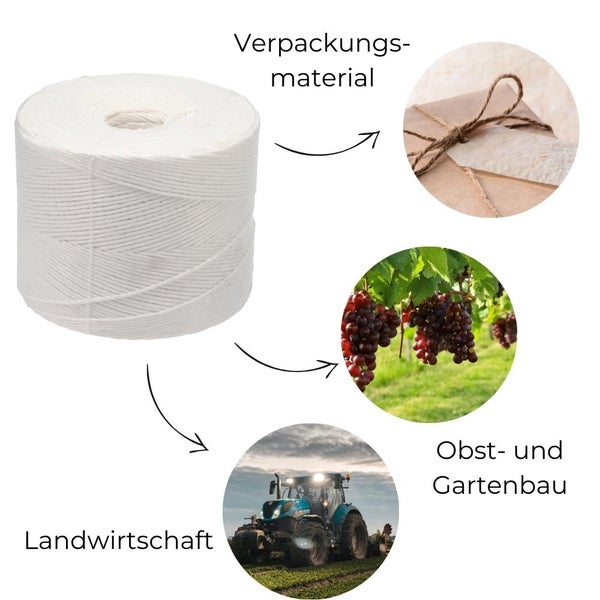 Bindegarn 1000m Gartenschnur Pflanzschnur Bindeschnur Schnur Garn Pressengarn Paketschnur PP Polypropylen Kordel Packschnur Erntegarn