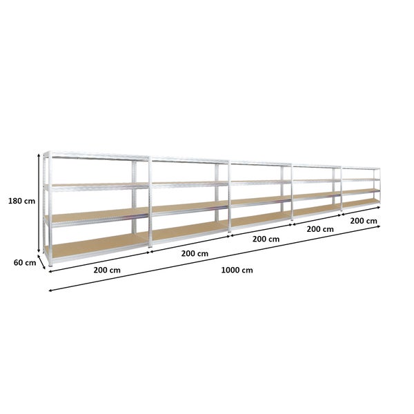 PROREGAL Mega Deal 5x Schwerlastregal Dino HxBxT 180 x 200 x 60 cm Fachlast 500 kg Verzinkt