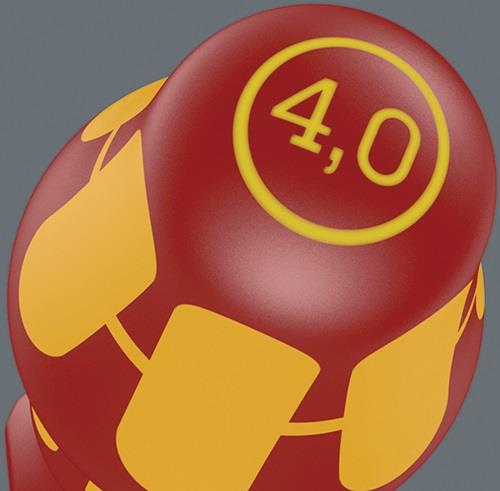 Detailaufnahme eines Schraubendrehergriffs mit der Aufschrift 4,0