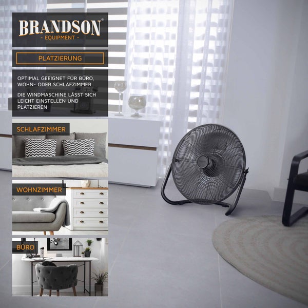 Brandson Windmaschine 120W, Standventilator 50cm Retro Stil, Ventilator, Bodenventilator mit hohem Luftdurchsatz, stufenlos neigbarer Ventilatorkopf