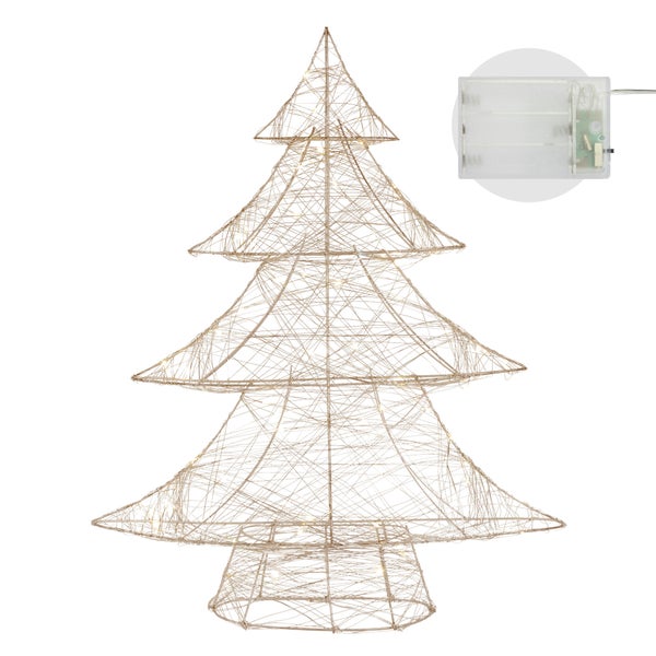 ECD Germany LED Deko Baum Weihnachten mit 60 warmweißen LEDs, 60 cm hoch, Metall, Gold, Weihnachtsbaum mit Beleuchtung & Timer, Innen, batteriebetrieben, Lichterbaum Tanne stehend Weihnachtsdeko