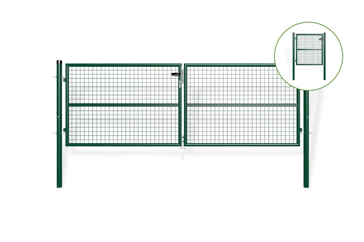 OLGA Doppeltor Breite 306 x Höhe 106 cm + 1 m Tor H.100 cm Grün