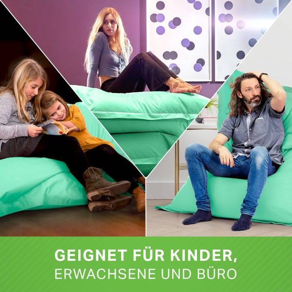 Green Bean Sitzsack XXL 140x180cm 380 Liter Kinder & Erwachsene Bean Bag EPS Perlen Füllung Riesensitzsack Groß Draußen Outdoor Liegekissen Waschbar Wetterfest Lounge Sitzkissen Bodenkissen Mint Grün