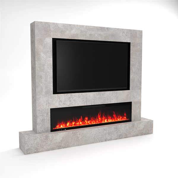 Glow Fire Fernsehwand mit Kamin 'Inside 182'| Cinewall mit Elektrokamin in beton mit Heizung (1500 W) | HxBxT: 225x282,6x41,8 cm